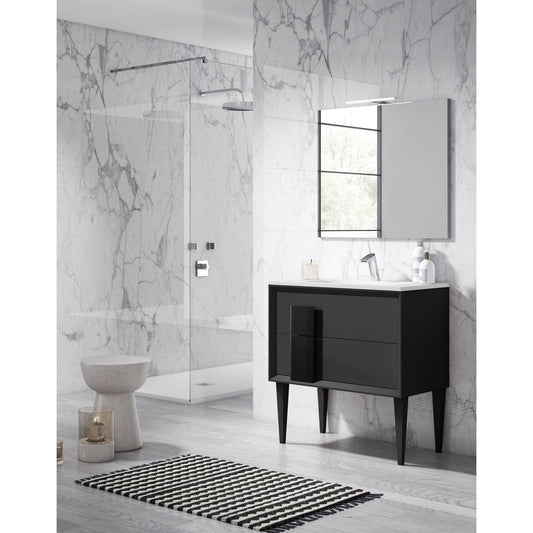 Lucena Bath 32" DÃ©cor Cristal Freestanding Vanity in White/Black/Grey and glass handle - Backyard Provider