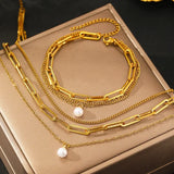 Stainless Steel Multi-Layer Pearl Pendant Jewelry Set