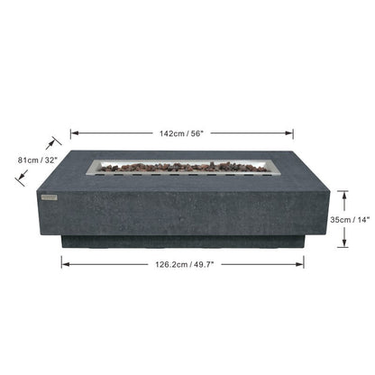 Elementi Hampton Fire Table Dark Gray Dimensions