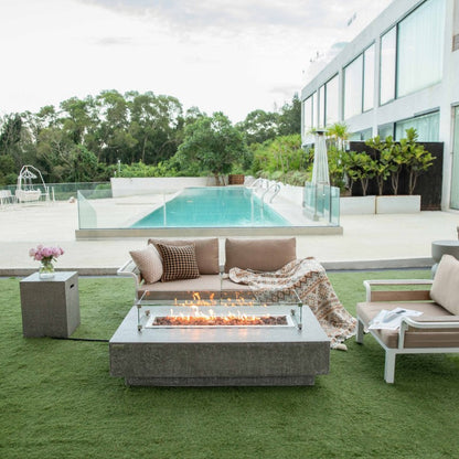Elementi Hampton Fire Table LG Outdoor Setup with Wind Screen