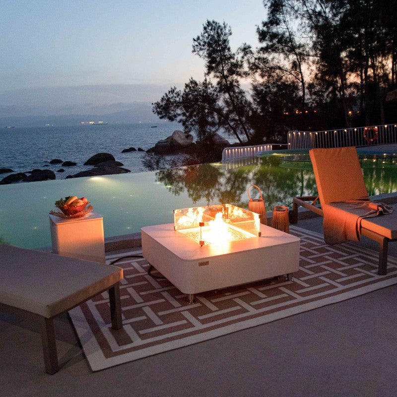 Elementi Plus Annecy Fire Table White Outdoor Setup