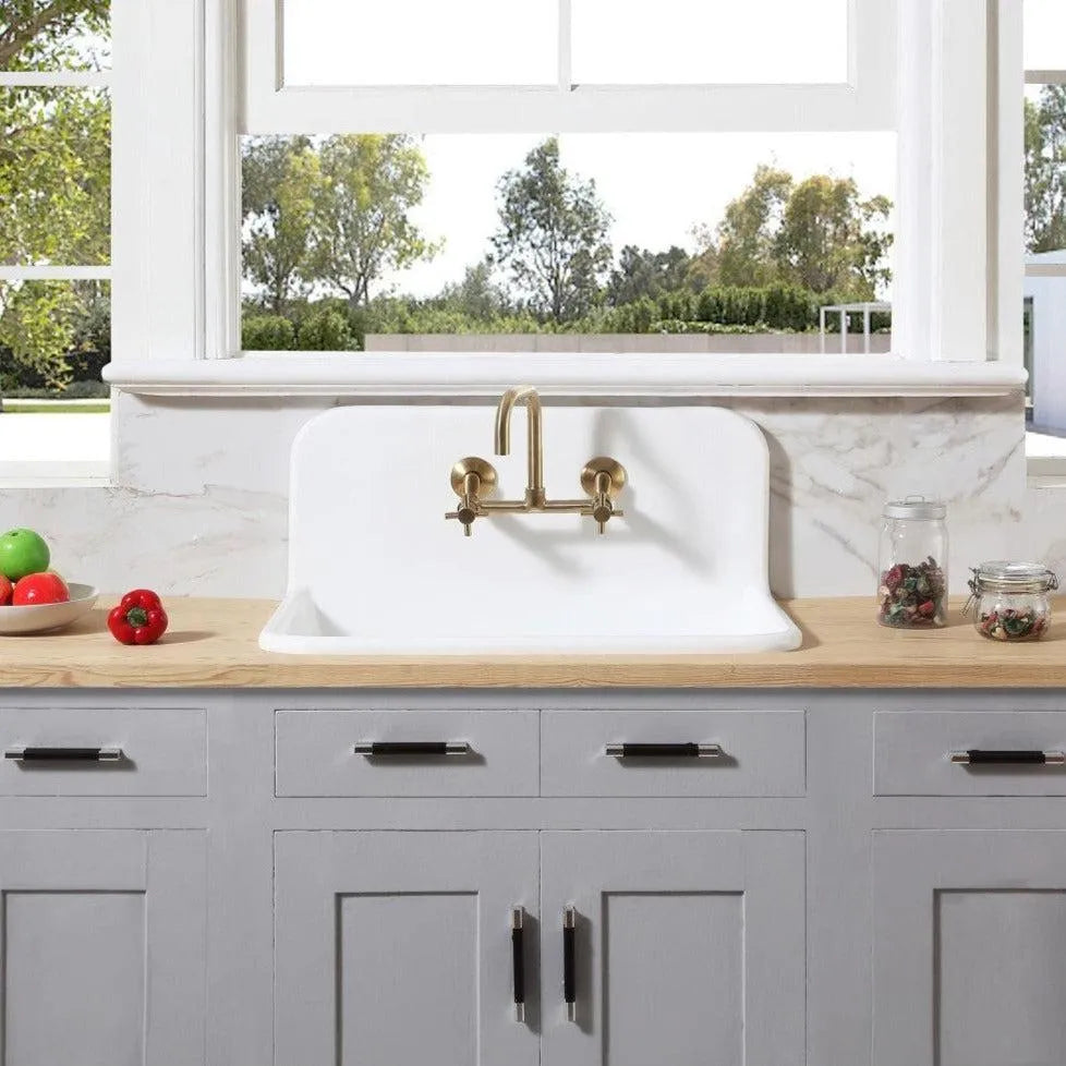 Kingston Brass Arcticstone 30 in. Solid Surface Farmhouse Kitchen Sink with Backsplash in Matte White (GKTA302119)