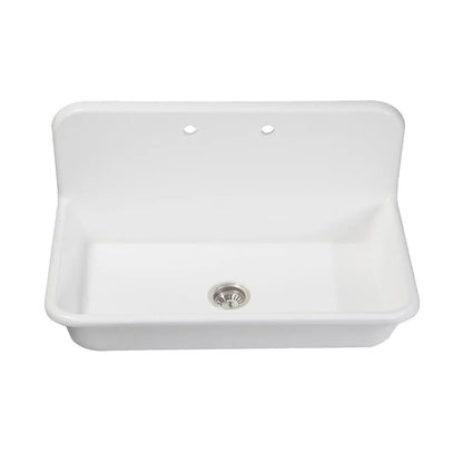 Kingston Brass Arcticstone 36 in. Solid Surface Farmhouse Kitchen Sink with Backsplash in Matte White (GKTA362119)