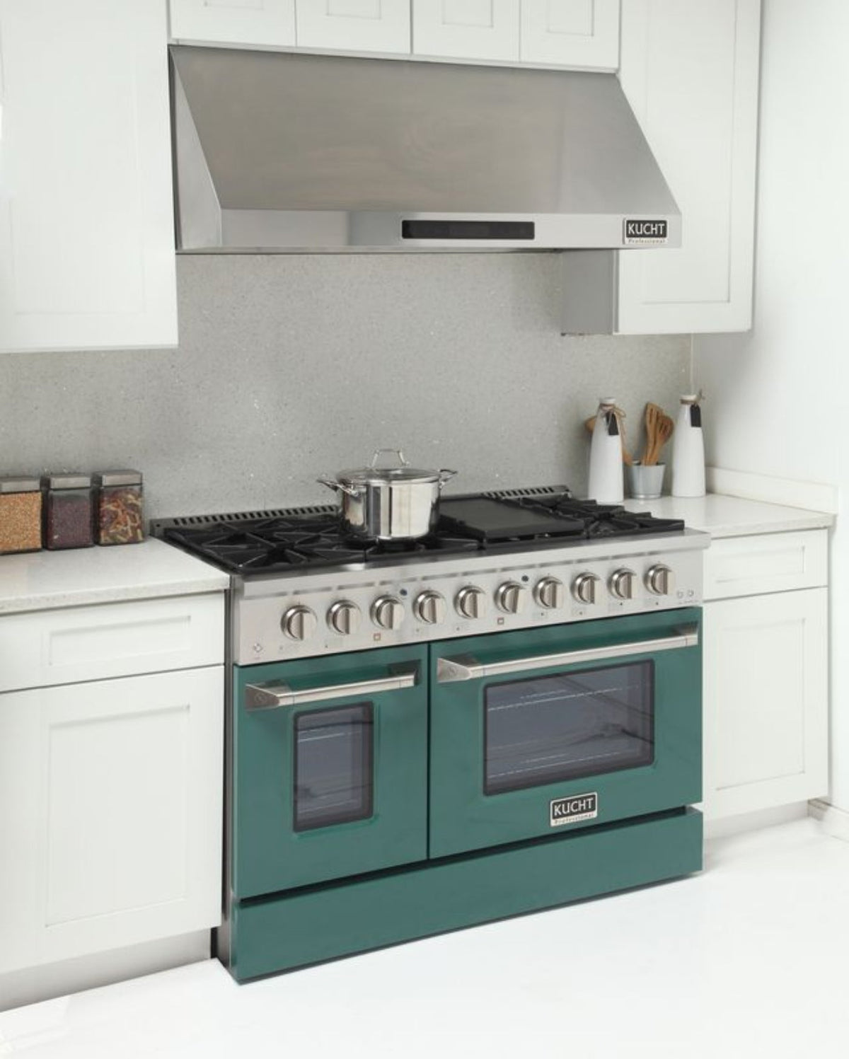 GREE Kucht 48 Inch Pro-Style KDF Series Liquid Propane Gas Stainless Steel Dual Fuel Range with Green Oven Door - KDF482/LP-G