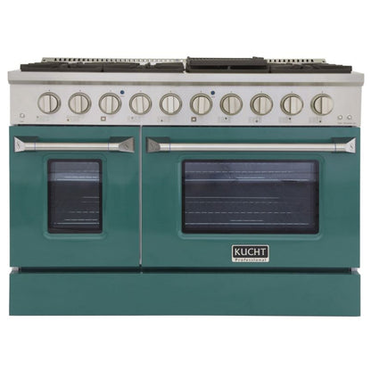 GREE Kucht 48 Inch Pro-Style KDF Series Liquid Propane Gas Stainless Steel Dual Fuel Range with Green Oven Door - KDF482/LP-G