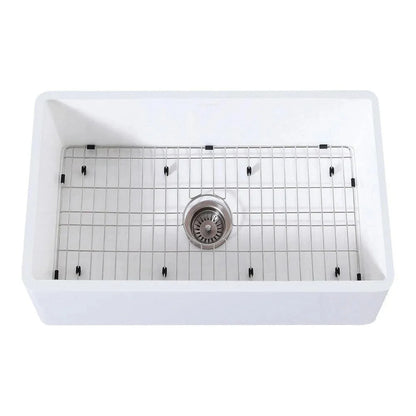 Kingston Brass 30 in. Farmhouse Apron Front Kitchen Sink with Strainer and Grid in Matte White - KGKFA301810BC