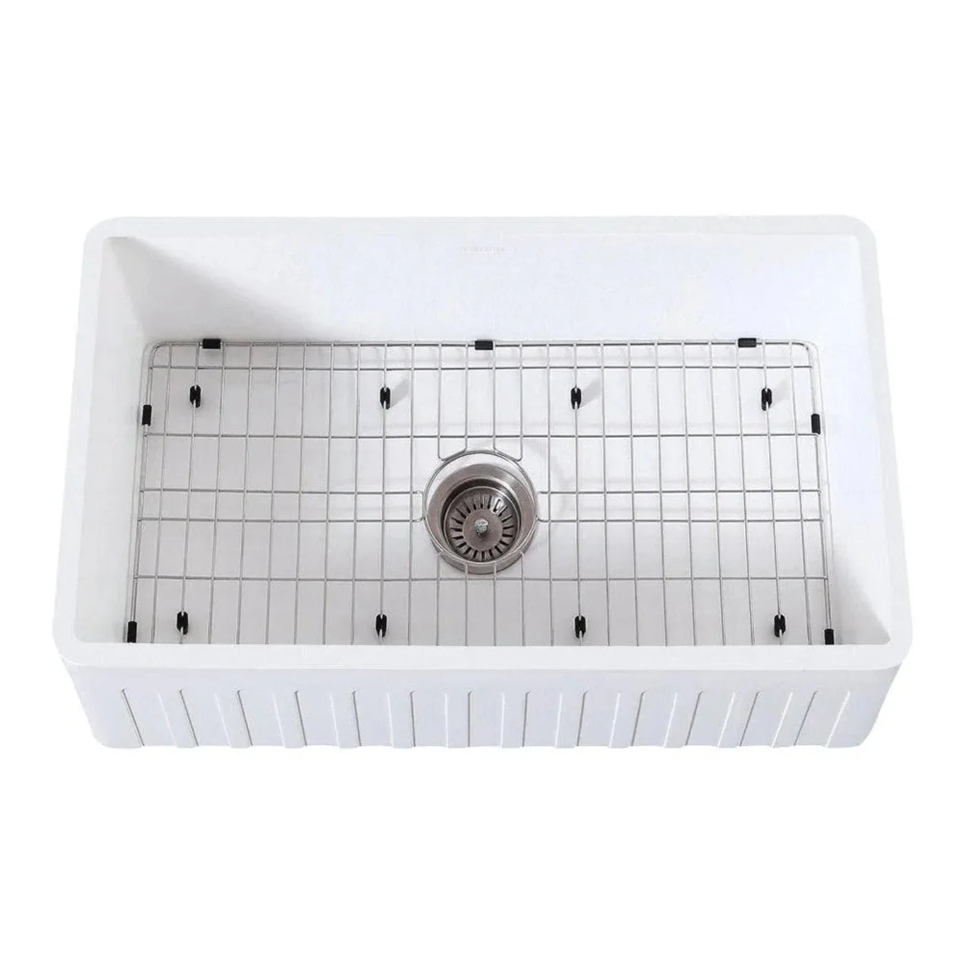 Kingston Brass 30 in. Solid Surface White Stone Apron-Front Single Bowl Farmhouse Kitchen Sink with Strainer and Grid in Matte White - KGKFA301810CD