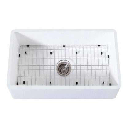 Kingston Brass 33 in. Farmhouse Apron Front Kitchen Sink with Strainer and Grid in Matte White - KGKFA331810BC