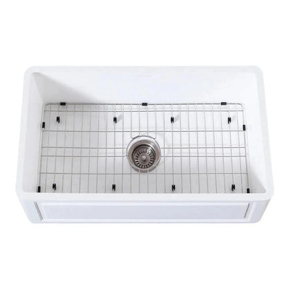 Kingston Brass 33 in. Farmhouse Apron Front Kitchen Sink with Strainer and Grid in Matte White - KGKFA331810LD