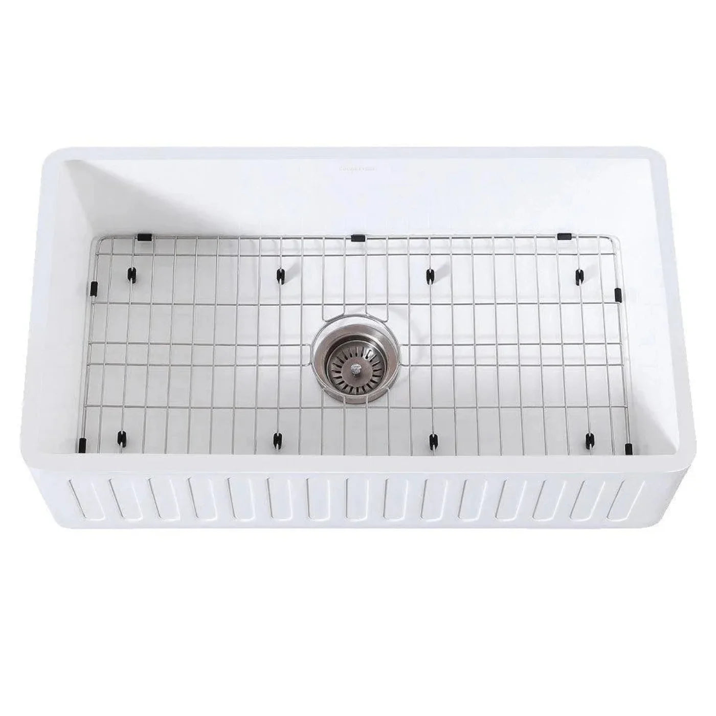 Kingston Brass 33 in. Solid Surface White Stone Apron-Front Single Bowl Farmhouse Kitchen Sink with Strainer and Grid in Matte White - KGKFA331810RM