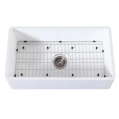 Kingston Brass 36 in. Farmhouse Kitchen Sink with Strainer and Grid in Matte White - KGKFA361810BC