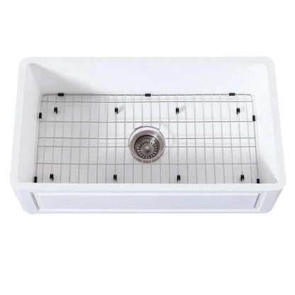 Kingston Brass 36 in. Farmhouse Apron Front Kitchen Sink with Strainer and Grid in Matte White - KGKFA361810LD