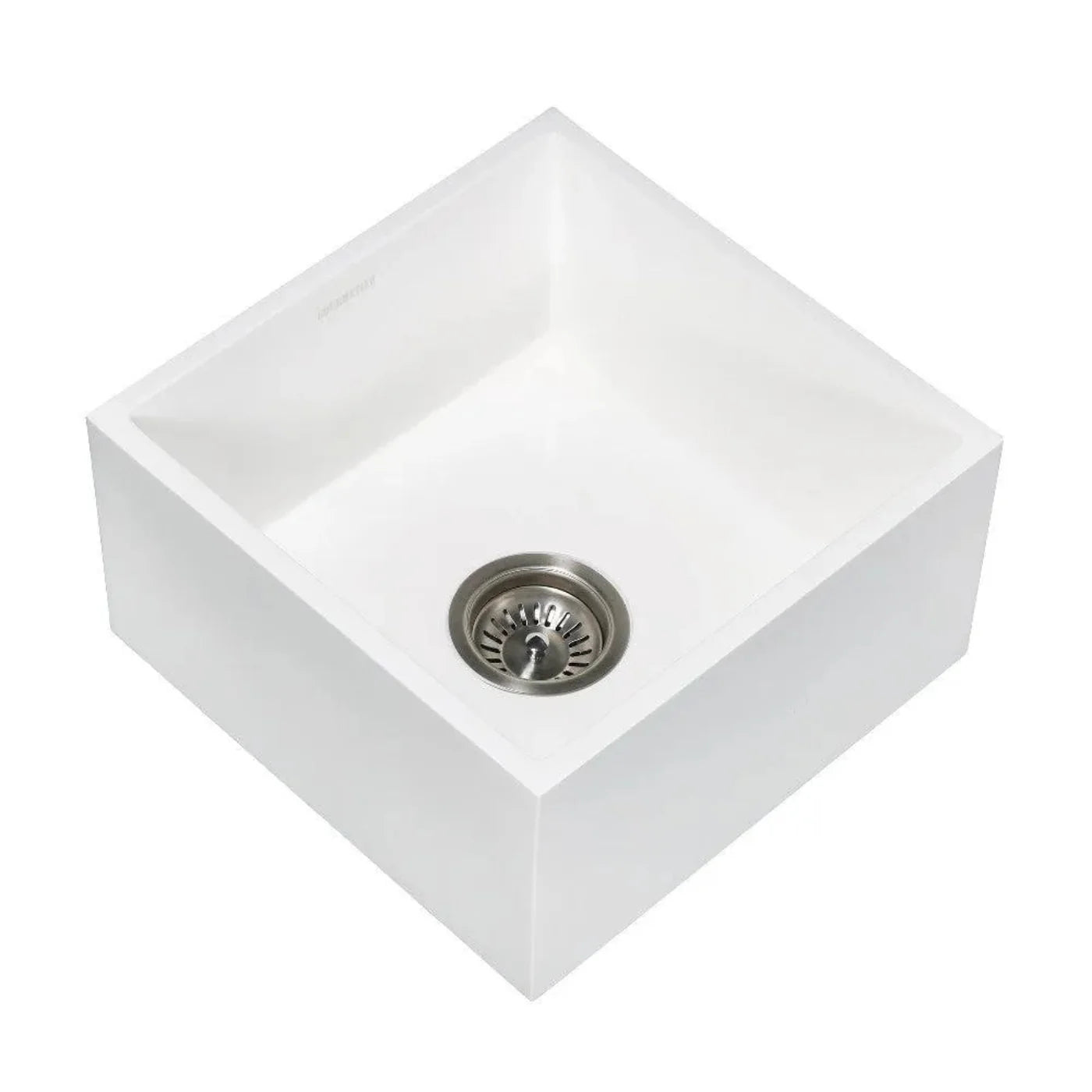Kingston Brass Arcticstone 15 in. Solid Surface White Stone Apron-Front Single Bowl Farmhouse Bar Prep Sink with Strainer in Matte White - GKUSA15158