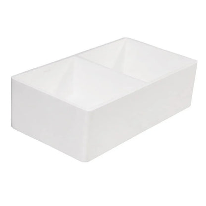 Kingston Brass Arcticstone 33 in. Solid Surface White Stone Apron-Front Double Bowl Farmhouse Kitchen Sink with Strainers in Matte/Glossy White - GPFA331810BCD
