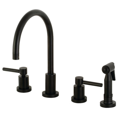 Kingston Brass Concord Double-Handle 4-Hole Widespread Kitchen Faucet with Brass Sprayer - KS872