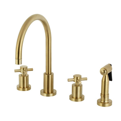 Kingston Brass Concord 8 in. Double-Handle 4-Hole Widespread Kitchen Faucet with Brass Sprayer - KS8727DXBS