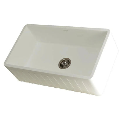 Kingston Brass 33 in. Solid Surface Matte Stone Apron Front Farmhouse Single Bowl Kitchen Sink in Matte White - GKFA331810CD