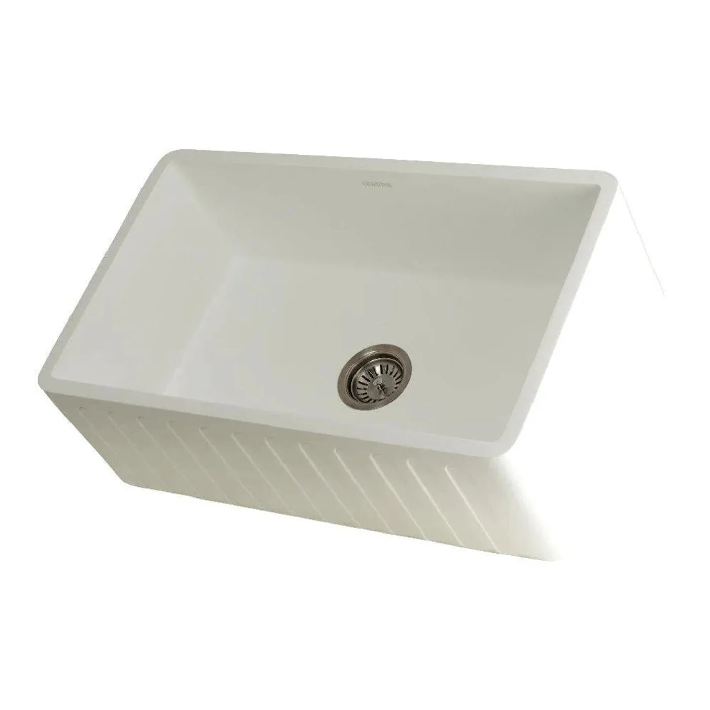 Kingston Brass 30 in. Solid Surface White Stone Apron-Front Single Bowl Farmhouse Kitchen Sink with Strainer in Matte White - GKFA301810CD