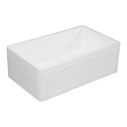 Kingston Brass 33 in. Solid Surface White Stone Apron-Front Single Bowl Farmhouse Kitchen Sink with Strainer in Matte White - GKFA331810DS