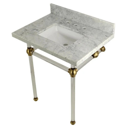 Kingston Brass Templeton 30 in. x 22 in. Carrara Marble Vanity Top with Clear Acrylic Console Legs - KVPB30MASQ