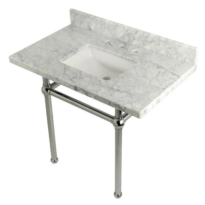 Kingston Brass Templeton 36 in. x 22 in. Carrara Marble Vanity Top with Brass Console Legs - KVPB3630MBSQ