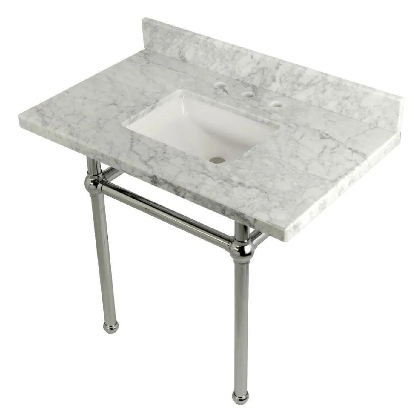 Kingston Brass Templeton 36 in. x 22 in. Carrara Marble Vanity Top with Brass Console Legs - KVPB3630MBSQ