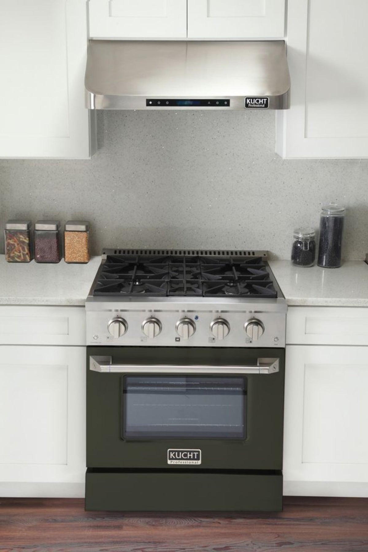 GREE Kucht 30 Inch Pro-Style KDF Series Natural Gas Stainless Steel Dual Fuel Range with Olive Green Oven Door - KDF302-OG