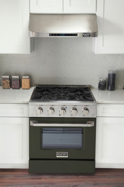 GREE Kucht 30 Inch Pro-Style KDF Series Natural Gas Stainless Steel Dual Fuel Range with Olive Green Oven Door - KDF302-OG
