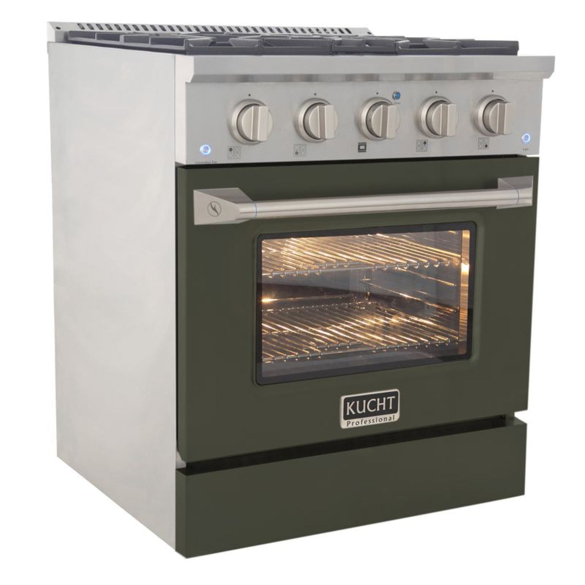 GREE Kucht 30 Inch Pro-Style KDF Series Natural Gas Stainless Steel Dual Fuel Range with Olive Green Oven Door - KDF302-OG