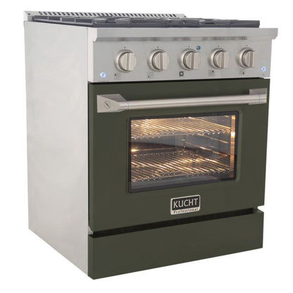 GREE Kucht 30 Inch Pro-Style KDF Series Natural Gas Stainless Steel Dual Fuel Range with Olive Green Oven Door - KDF302-OG