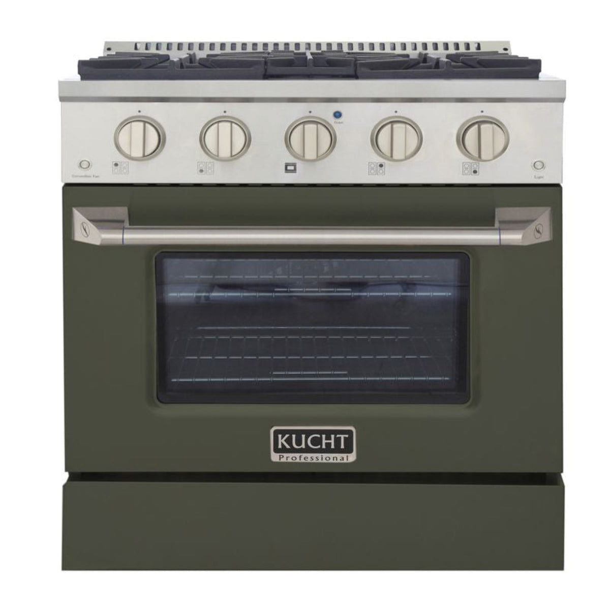GREE Kucht 30 Inch Pro-Style KDF Series Natural Gas Stainless Steel Dual Fuel Range with Olive Green Oven Door - KDF302-OG
