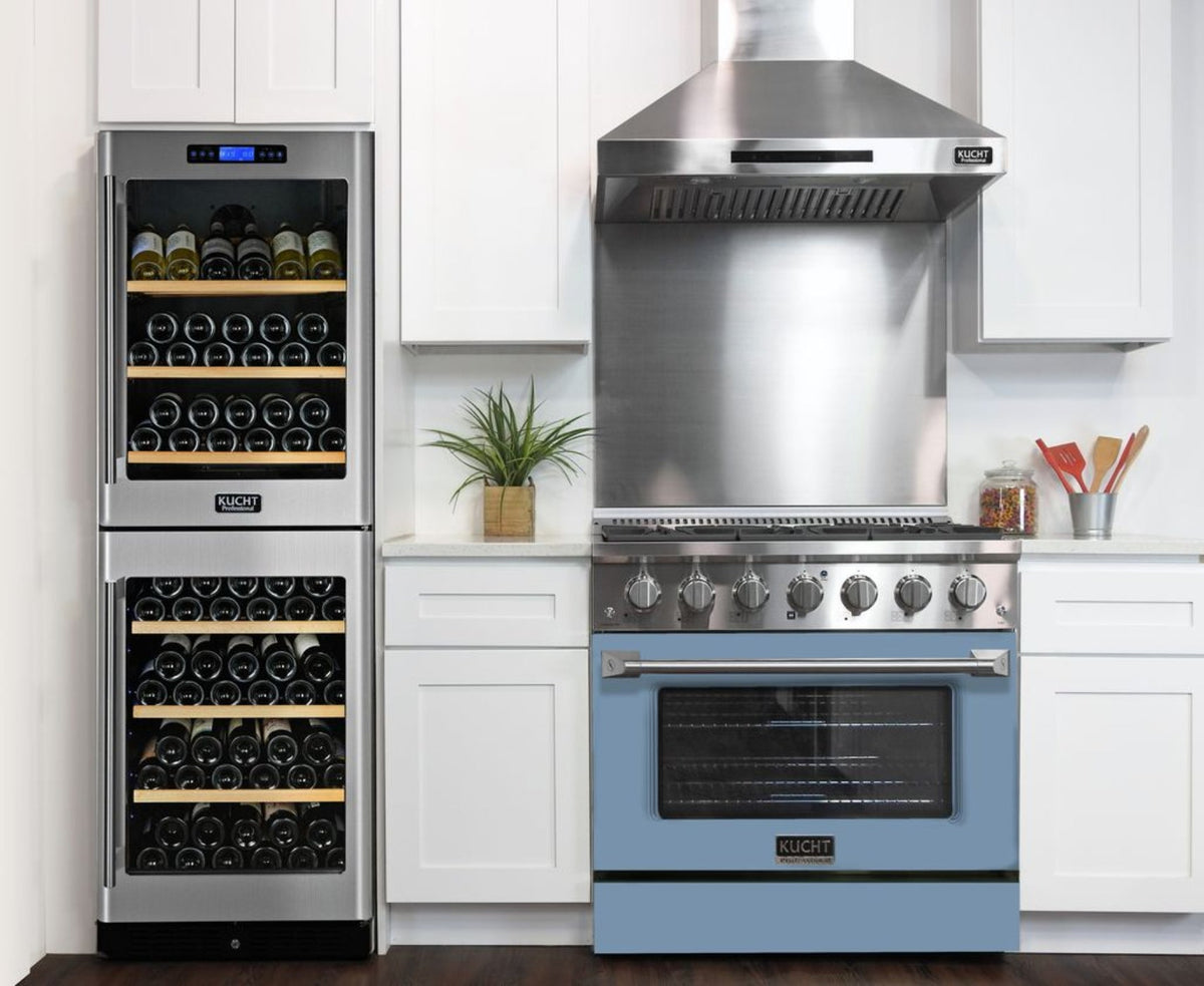 Kucht 36 Inch Professional KNG Series Liquid Propane Gas Stainless Steel Range with Light Blue Oven Door