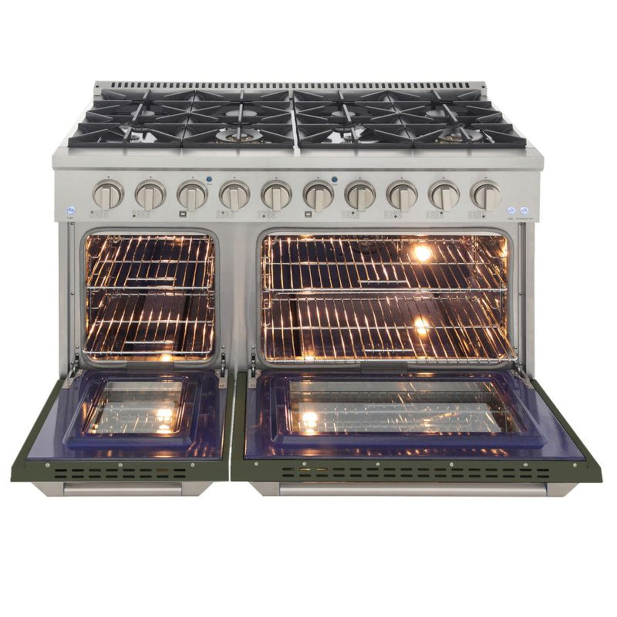 Kucht 48 Inch Professional KNG Series Liquid Propane Gas Stainless Steel Range with Olive Green Oven Door - KNG481/LP-OG