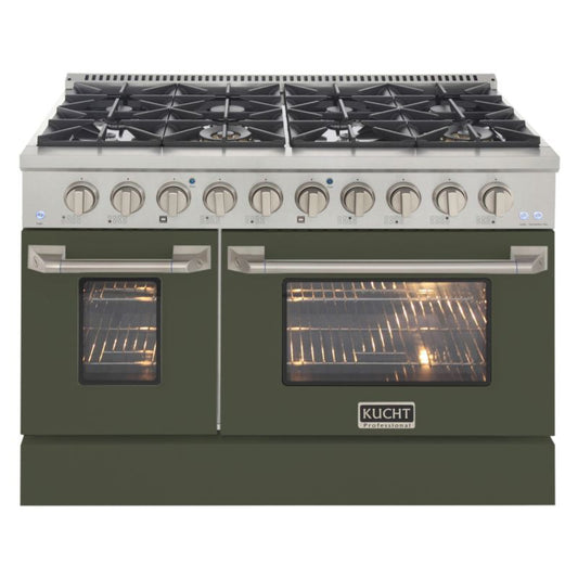 Kucht 48 Inch Professional KNG Series Natural Gas Stainless Steel Range with Olive Green Oven Door - KNG481-OG
