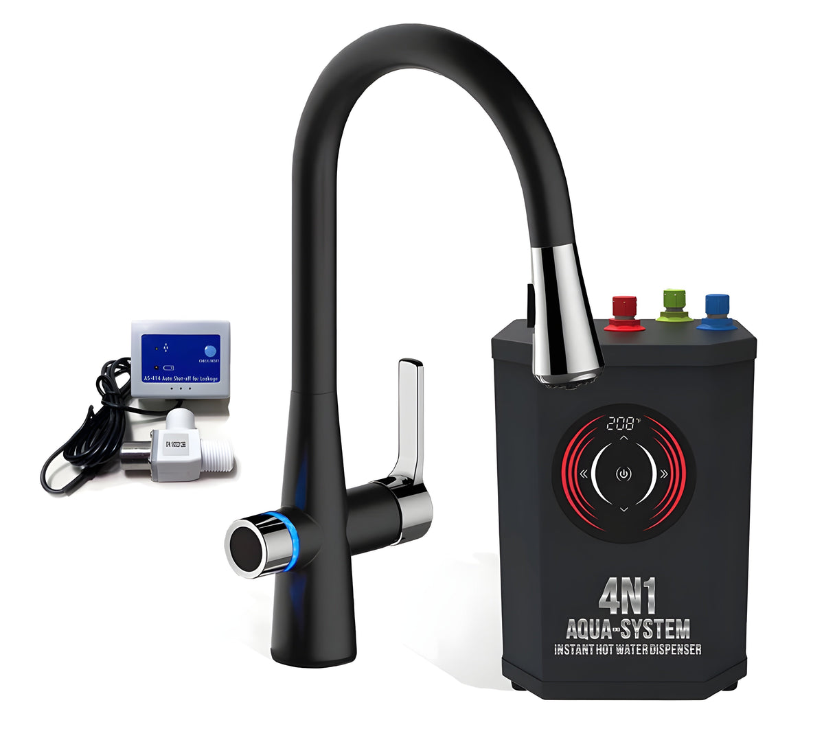 AquaNuTech 4N1 Aqua-System Contemporary Faucet with Hot Water Dispenser and Leak Detector New - 4N1CAS-CH