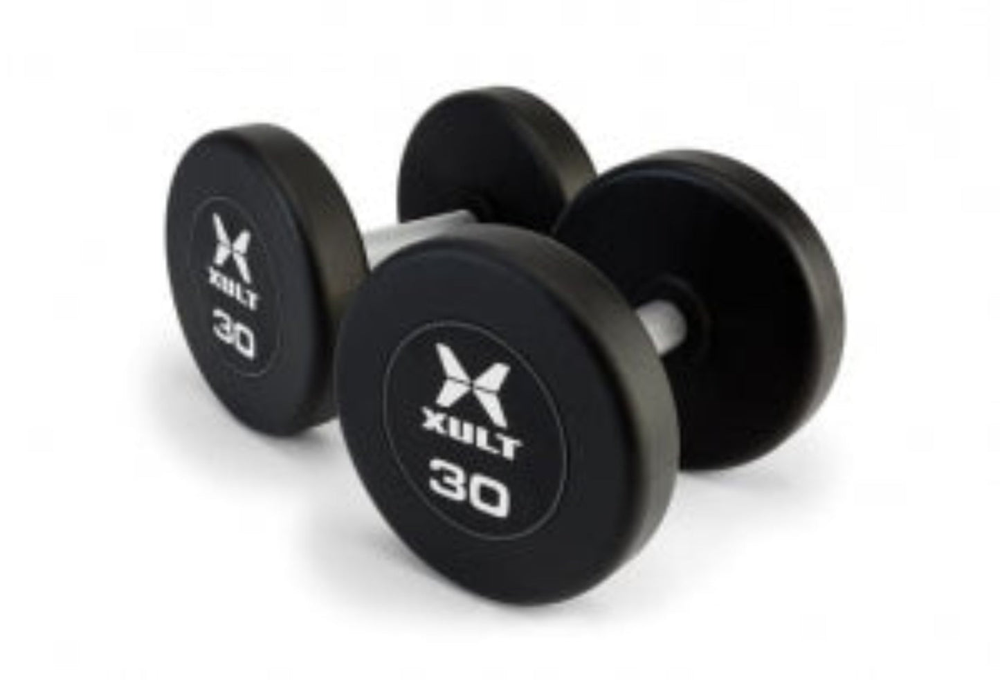 Johnson Health Tech XULT Urethane Round Dumbbells - XULT Urethane Round Dumbbell Pair, Black Plus, 70 lb. - XT-070URE-RND-P