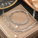 Stainless Steel Multi-Layer Pearl Pendant Jewelry Set