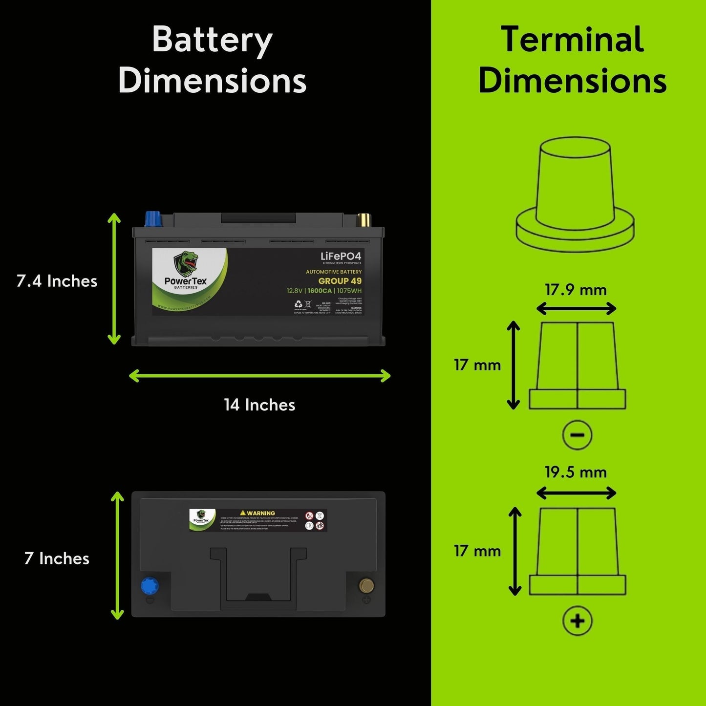 PowerTex 2012 Aston Martin V12 Vantage Car Batteries BCI Group 49 / H8 Lithium LiFePO4 Automotive Battery - PTLG49-29