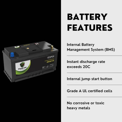 PowerTex 2006 BMW 325xi Car Battery BCI Group 49 / H8 Replacement Lithium LiFePO4 Automotive Battery - PTLG49-857
