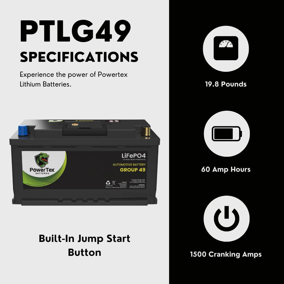 PowerTex 2013 Hyundai Genesis Car Battery BCI Group 49 / H8 Replacement Lithium LiFePO4 Automotive Battery - PTLG49-983