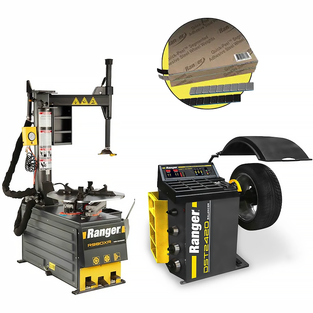 Ranger R980XR Tire Changer+DST2420 Wheel Balancer+Adhesive Tape Weights Combo