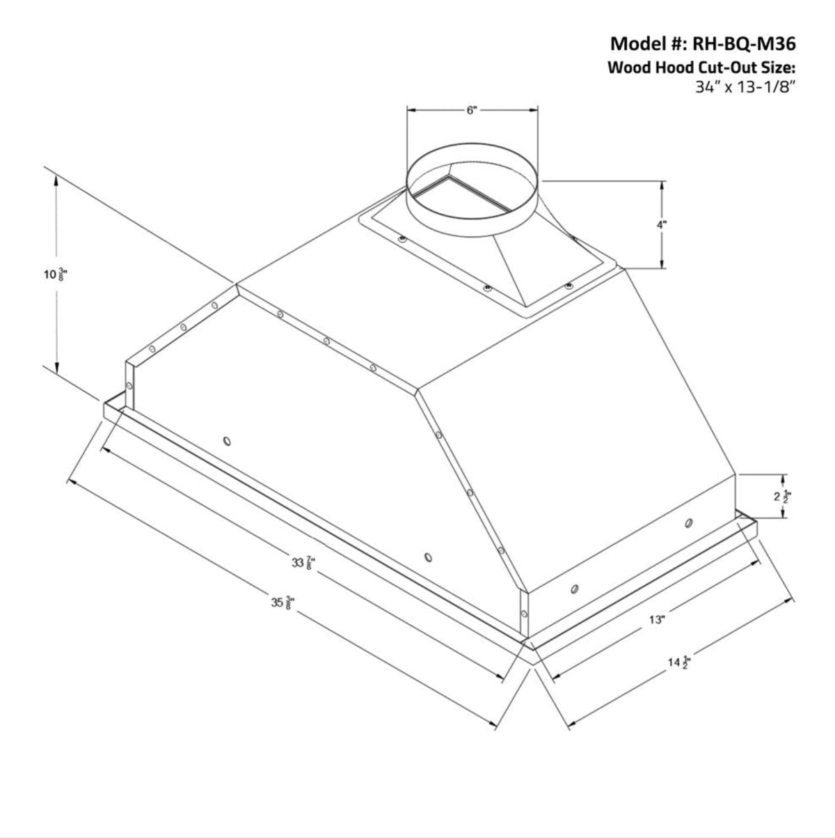 Awoco RH-BQ-M 14-1/2”D Built-in/Insert Stainless Steel Range Hood, 4-Speed, 650 CFM, LED Lights, Baffle Filters for Wood Hood - RH-BQ-M30