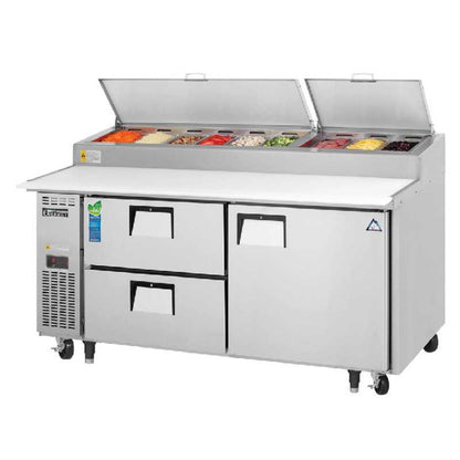 Everest - EPPR2-D2, Commercial 71" 9 Pan Pizza Prep Table refrigerator with 2 Drawers - EPPR2-D2
