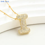 Bubble Letter Necklace - Gold Plated Chunky Balloon Pendant Fashion Jewelry with Cubic Zircon