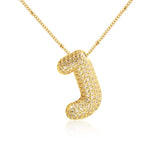 Bubble Letter Necklace - Gold Plated Chunky Balloon Pendant Fashion Jewelry with Cubic Zircon