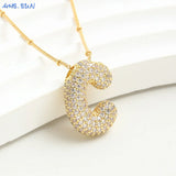 Bubble Letter Necklace - Gold Plated Chunky Balloon Pendant Fashion Jewelry with Cubic Zircon