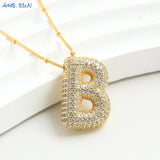 Bubble Letter Necklace - Gold Plated Chunky Balloon Pendant Fashion Jewelry with Cubic Zircon