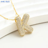 Bubble Letter Necklace - Gold Plated Chunky Balloon Pendant Fashion Jewelry with Cubic Zircon