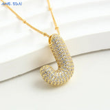 Bubble Letter Necklace - Gold Plated Chunky Balloon Pendant Fashion Jewelry with Cubic Zircon