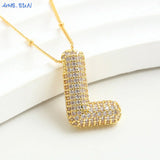 Bubble Letter Necklace - Gold Plated Chunky Balloon Pendant Fashion Jewelry with Cubic Zircon